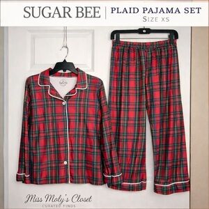 Sugar Bee Plaid Pajama Set XS Boutique Sleepwear Button Up Lounge Set